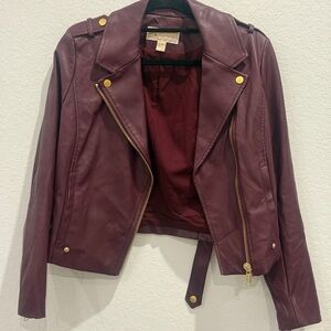 Michael Kors Red and Gold Leather Moto Jacket